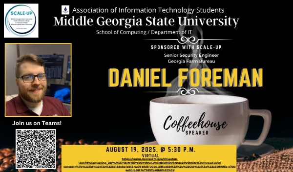 MGA alumnus Daniel Foreman (class of 2017) will be the featured virtual coffeehouse lecture session speaker on Tuesday, August 19 at 5:30 p.m.